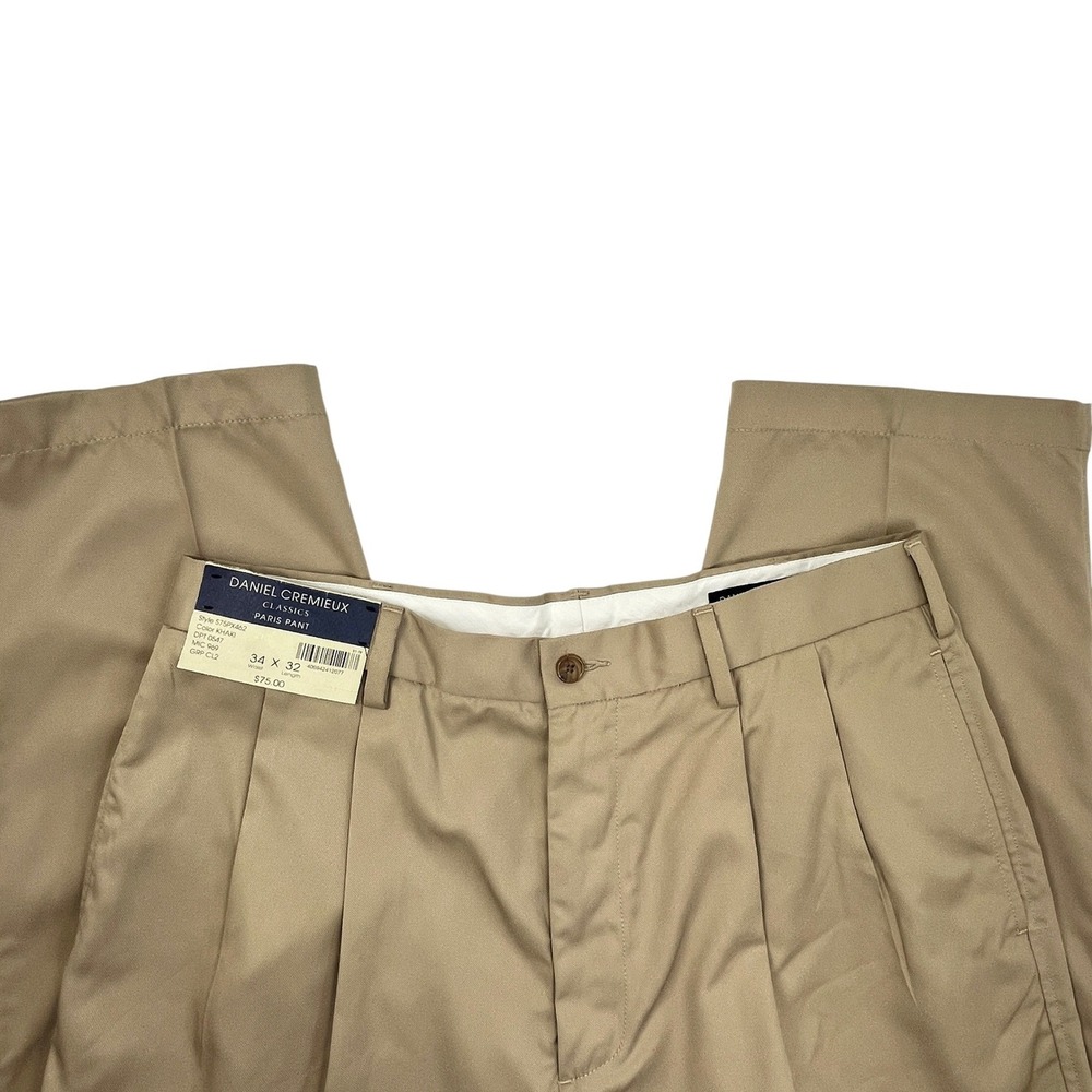 Daniel Cremieux Paris Double Pleated Pant Trousers Mens 34x32 Khaki New With Tag